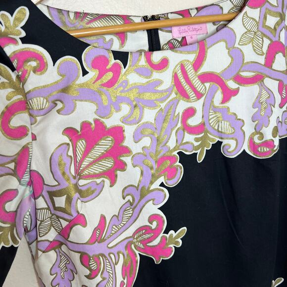 Lily Pulitzer Shauna Tunic Black Pink 3/4 Sleeve Dress 6 - Picture 5 of 12